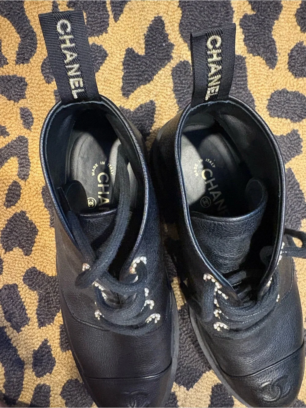 CHANEL Pebbled Leather CC Ankle Boots